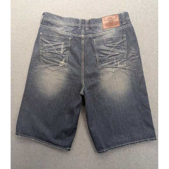 Member's Property Denim Shorts Mens 38 Blue Distressed Jean Zip Fly Casual - Picture 8 of 15